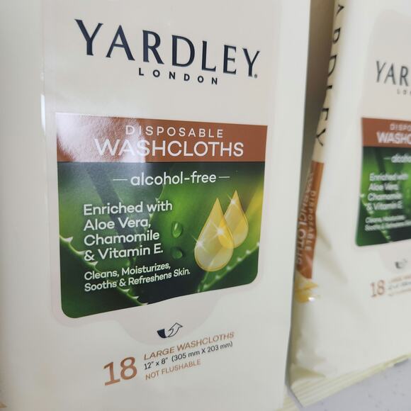 Lot of 2 Yardley London 18ct. Large Disposable Washcloths 12X8 Travel Home Clean - Picture 4 of 7